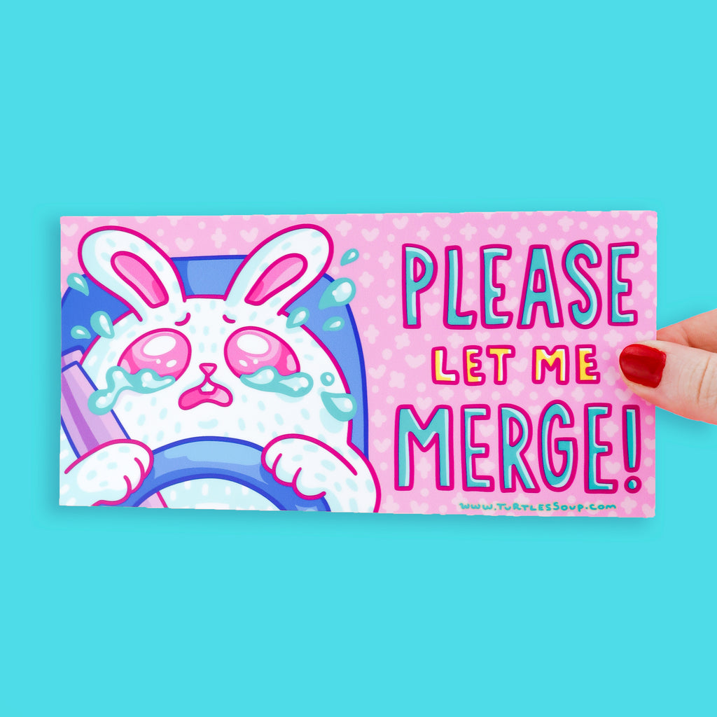 Please Let Me Merge, Funny Bunny Sticker, Scared Driver, Nervous, Anxiety, Stress, Driving, Sticker for Car, Waterproof Decal