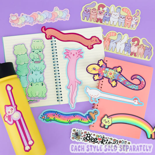 Long sticker shaped like a pink axolotl