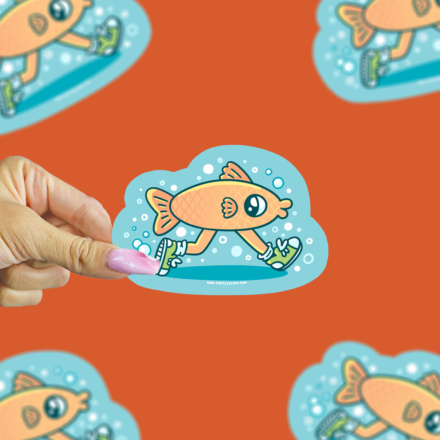 Funny Goldfish Running Underwater Waterproof Vinyl Sticker