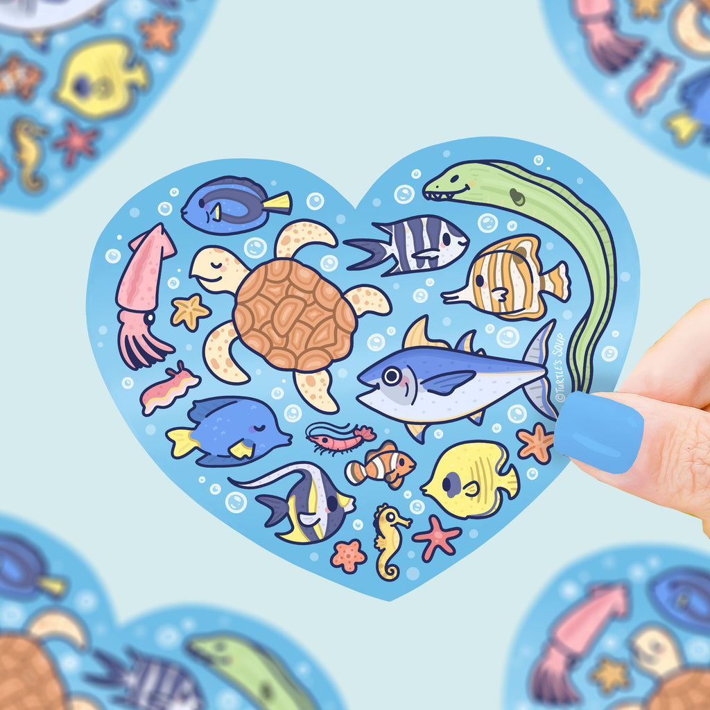 Ocean Animals Heart Vinyl Sticker