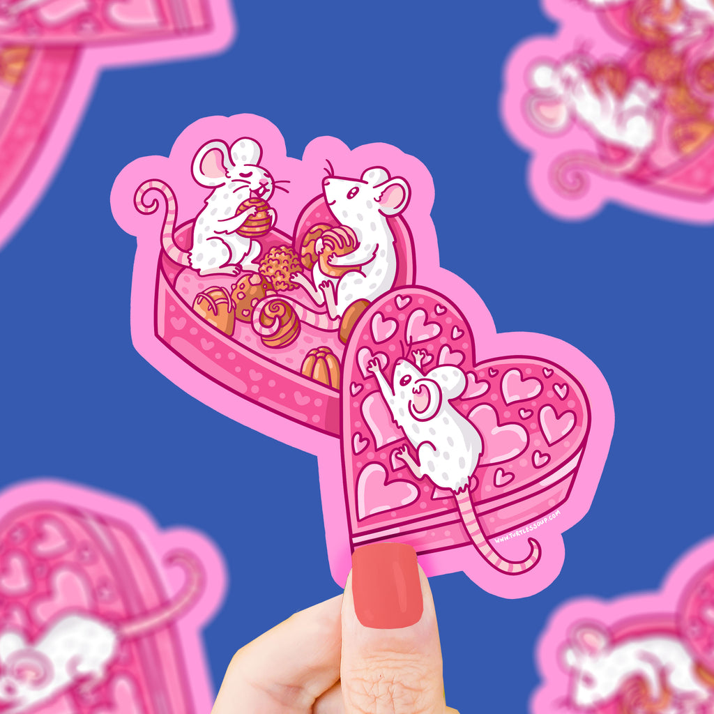 Chocolate Mice Cute Valentine's Day Mouse Vinyl Sticker