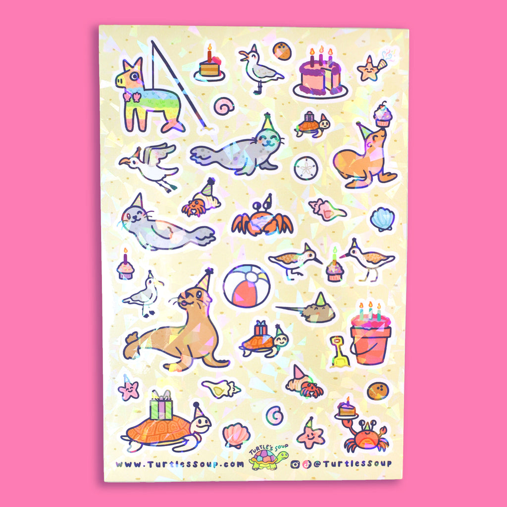 beach party animals sticker sheet