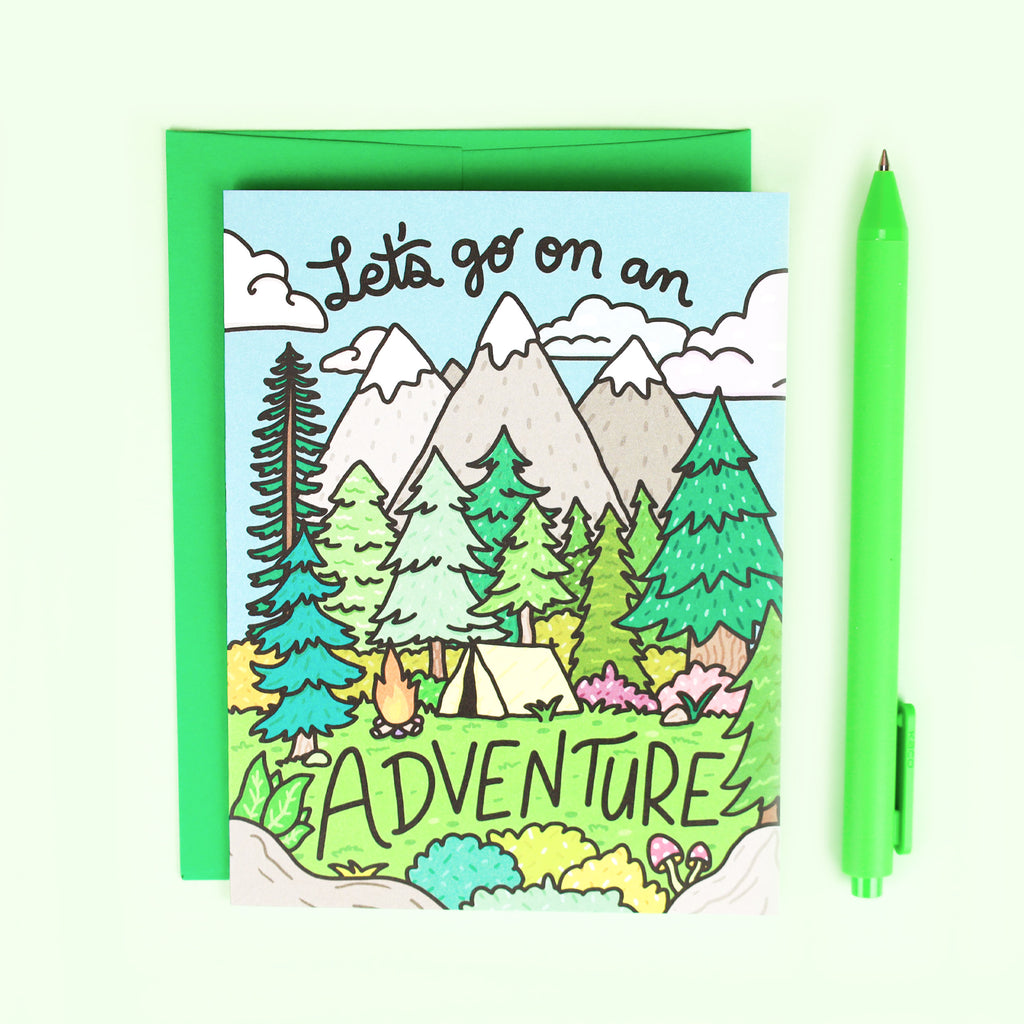 Let's Go On An Adventure, Mountains Card, Cute Friendship Card, Outdoorsy Card, Adventurer Card, The Great Outdoors, Forest, Anniversary