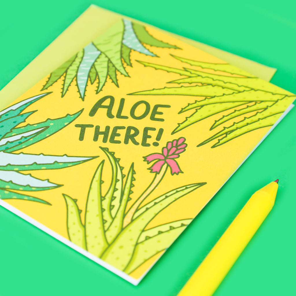 Succulent Card, Aloe There, Aloe Greeting Card, Hello Note Card, Thinking of You, Plant Lover Card, Cacti and Succulent Card, Aloe Gift