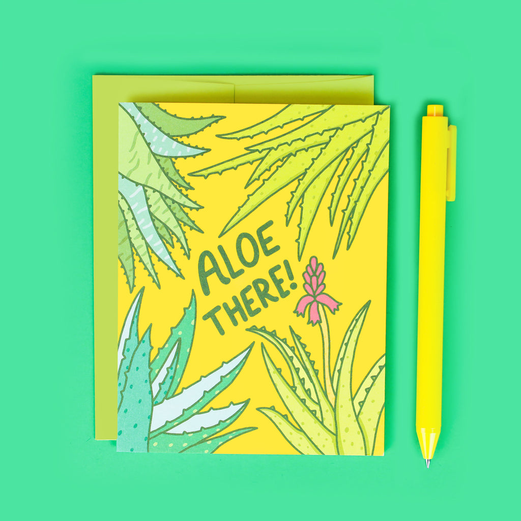 Succulent Card, Aloe There, Aloe Greeting Card, Hello Note Card, Thinking of You, Plant Lover Card, Cacti and Succulent Card, Aloe Gift