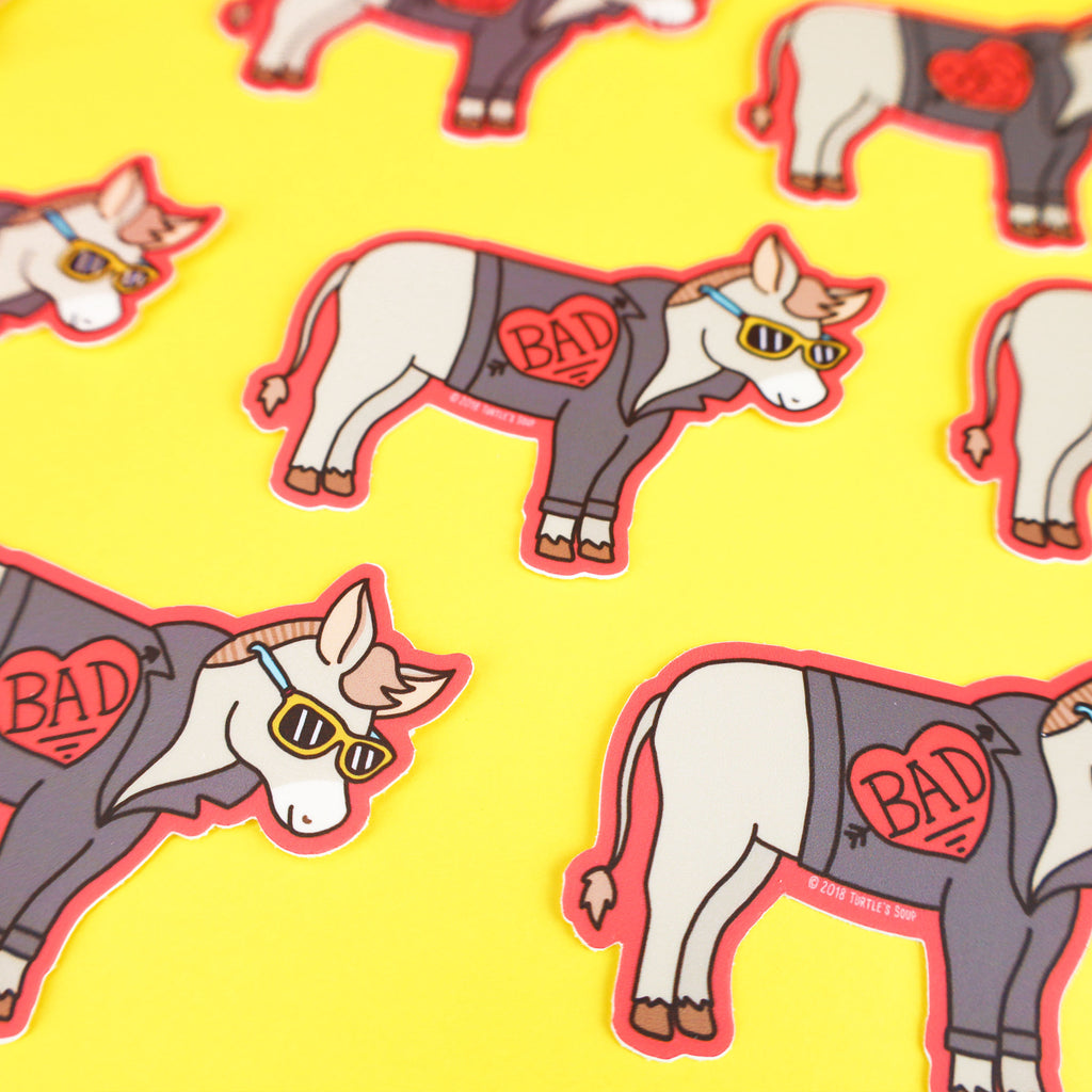 Bad Ass Sticker, Donkey Decal, Funny Vinyl Sticker, Humorous Decal, Hipster Stickers, Vinyl Decals, Car Stickers, Mule, Biker Sticker, Cute