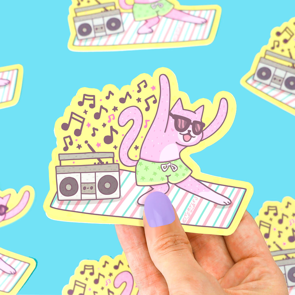 Beach-Buddy-Cat-Jamming-Out-Boppin-Music-Boombox-Sticker-Cute-Waterbottle-Cooler-Sticker-Funny-Art-by-Turtles-Soup