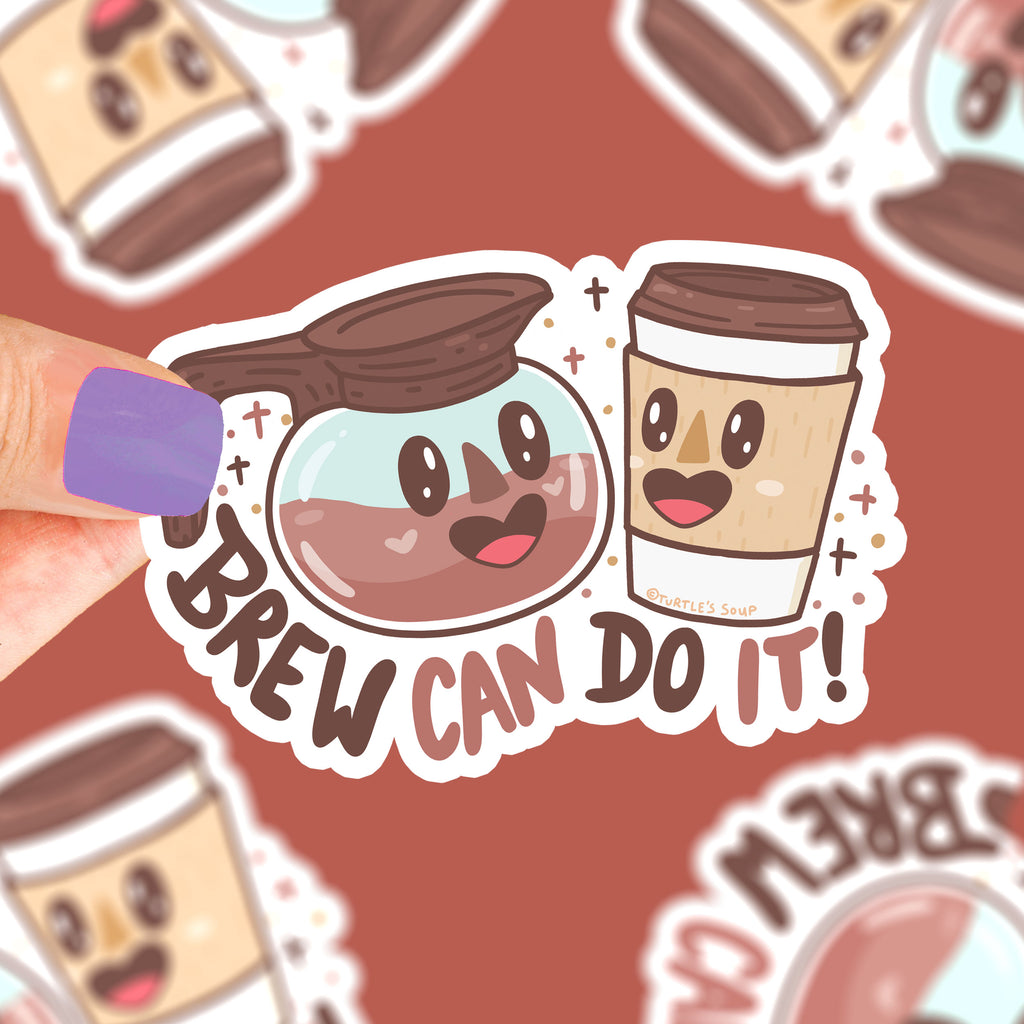 Brew-can-do-it-coffee-pun-funny-coffee-sticker-for-coffee-lover-water-proof-sticker-by-turtles-soup