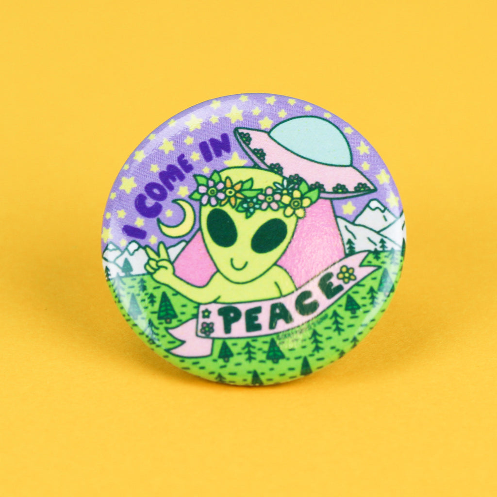Come-In-Peace-Alien-Abduction-Turtles-Soup-Pinback-Button