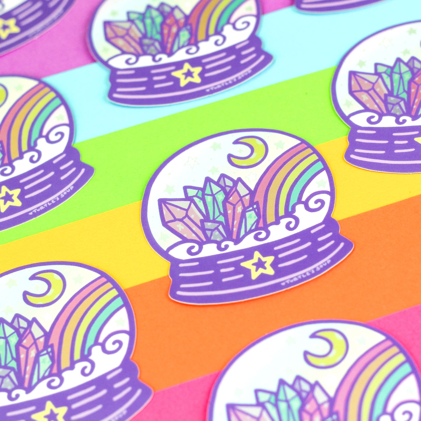 Crystal Ball Holographic Vinyl Sticker, Purple, Shiny, Gems, Moon, Rainbow, Sphere, Orbuculum, Foil, Water Bottle Stickers, Laptop Stickers