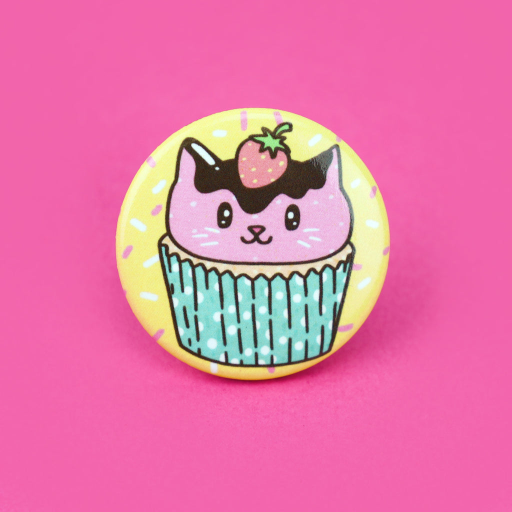 Cupcake-Cat-Pinback-Button-for-Backpack-Cute-Kitty-Pin-by-Turtles-Soup