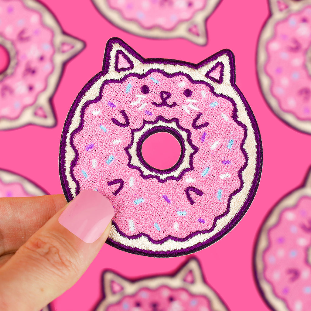 Donut-Kitty-Cat-Embroidered-Patch-Strawberry-Doughnut-Iron-On-Backpack-Patch-Turtles-Soup-Cute-Sprinkles