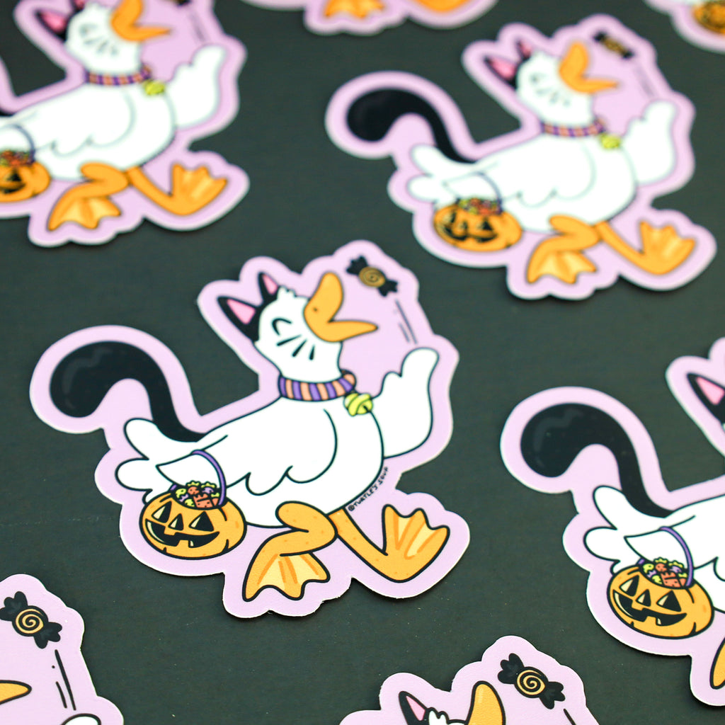 Duck-Cat-Halloween-Costume-Funny-Sticker-by-Turtles-Soup-Sticker-Art-Jack-o-Lantern-Decals-Cute