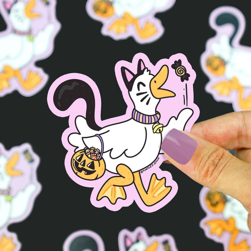 Duck-Cat-Halloween-Costume-Funny-Sticker-by-Turtles-Soup-Sticker-Art-Jack-o-Lantern-Decals