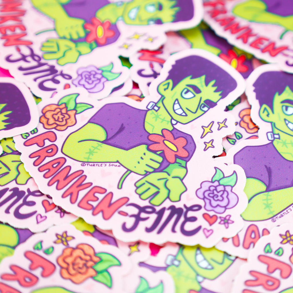 Frankenstein-Franken-Fine-Pun-Punny-Sexy-Halloween-Hottie-Dating-Sticker-for-Girlfriend-Boyfriend-Romantic-Gift-Scary-Flowers-Floral-by-Turtles-Soup-Waterbottle-Sticker