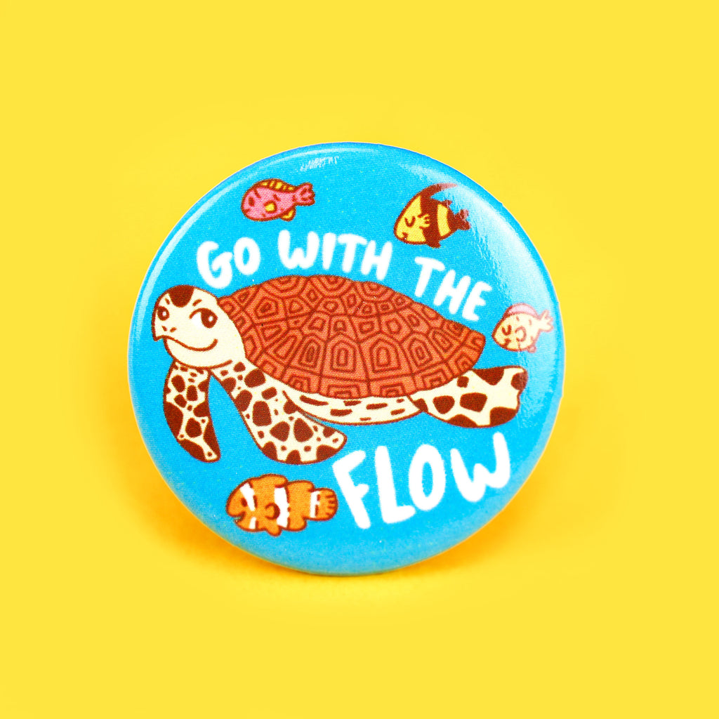 Go With The Flow Sea Turtle Pinback Button, Ocean, Fish, Tropical Fish, Turtle Pin, Ocean Animal, Cute Art, Funny Phrases, Turtles Soup, Art
