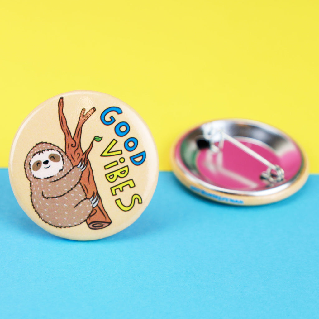 Good Vibes Button, Sloth Pin, Good Vibes Sloth, Funny Pin Back Button, Sloth Gifts, Sloth Button, Funny Fridge Magnet, Animal Pin, Gifting