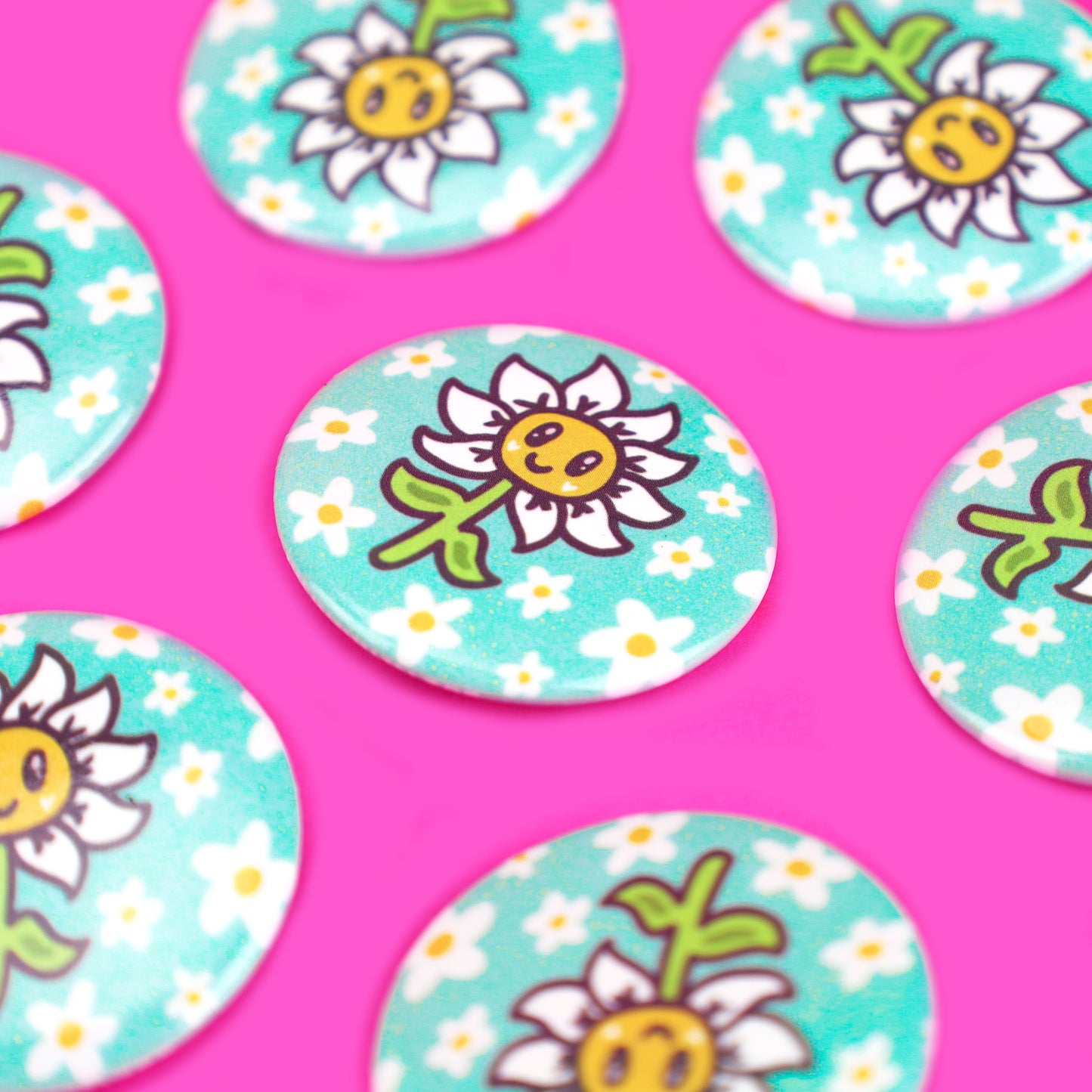 Happy Little Daisy Pinback Button, Daisy Flower, Cute Flower Art, Pinback Badge for Backpack, Jacket, Hat, Cool Flower Pin, Adorable Drawing
