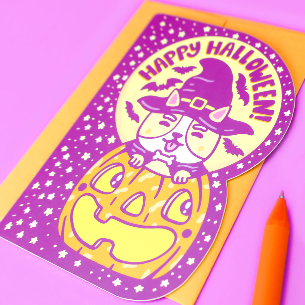 Happy-Halloween-Puppy-Card-Corgi-Dog-Halloween-Pumpkin-Witch-Witchy-Cute-Thinking-of-You-Card-By-Turtles-Soup