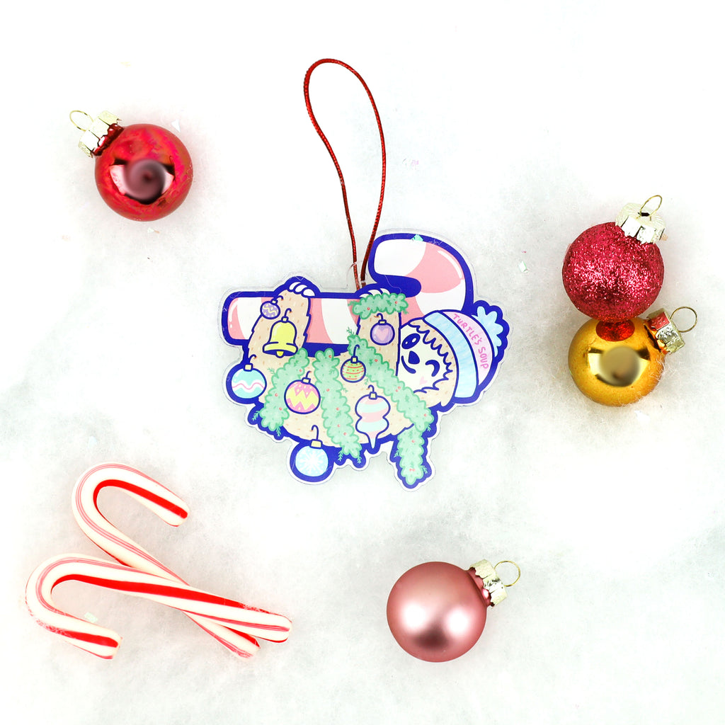 Holiday-Christmas-Tree-Sloth-Ornament-Candy-Cane-Cute-Gift-for-Stocking-Stuffer-Turtles-Soup