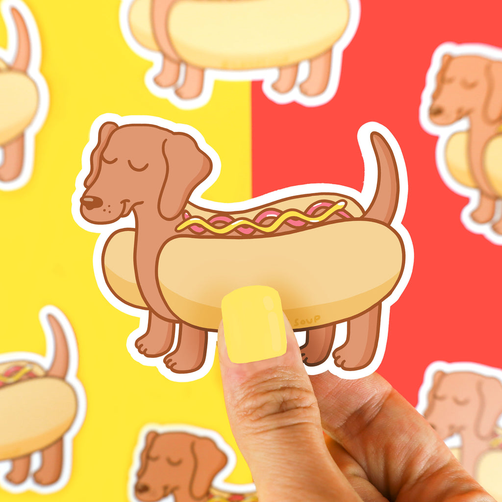 Cute Dachshund Hot Dog Vinyl Sticker, Funny Gift, Dog Lover Gift, Hot Doggy, Best Friend, Birthday Gift, Dachshund Art, Laptop Decal, Weenie