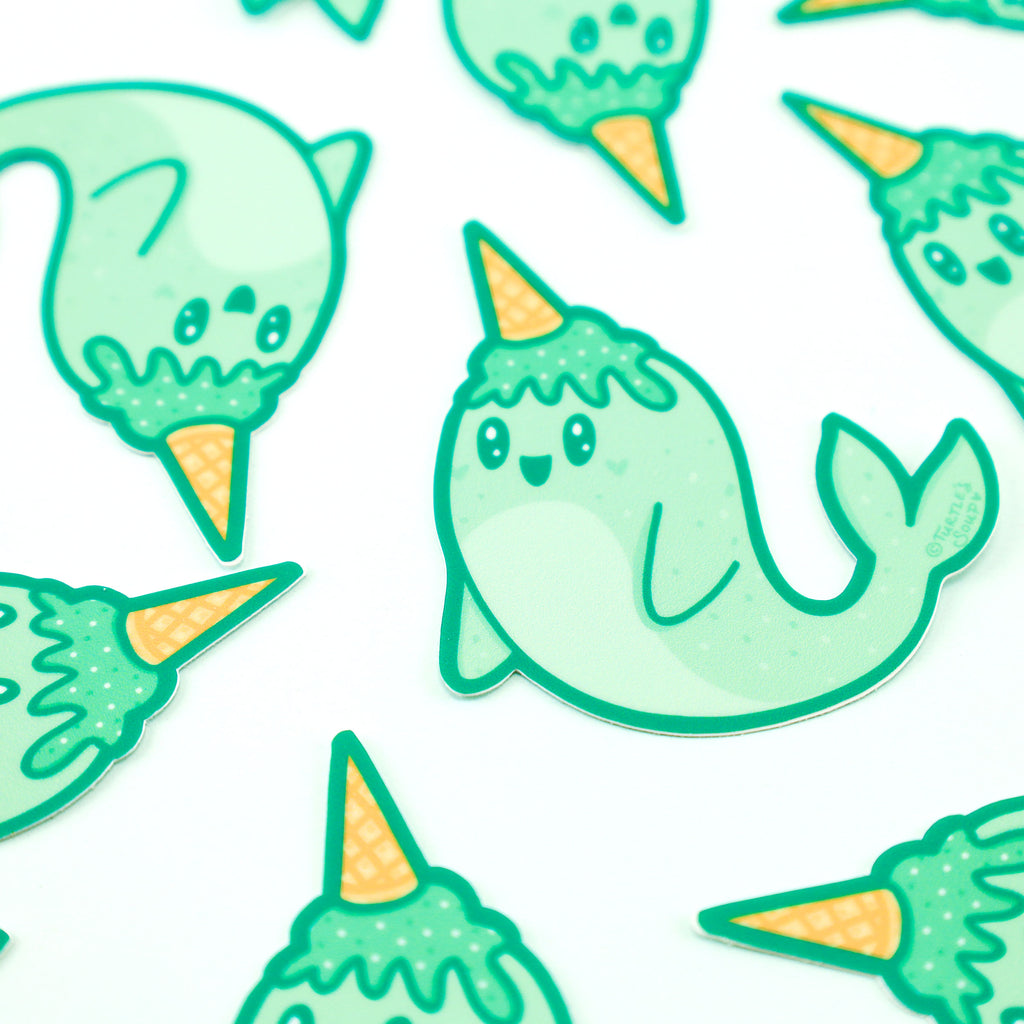 Ice-Cream-Cone-Narwhal-Cute-Vinyl-Sticker-Waterbottle-Journal-Cute-Decal-Turtles-Soup