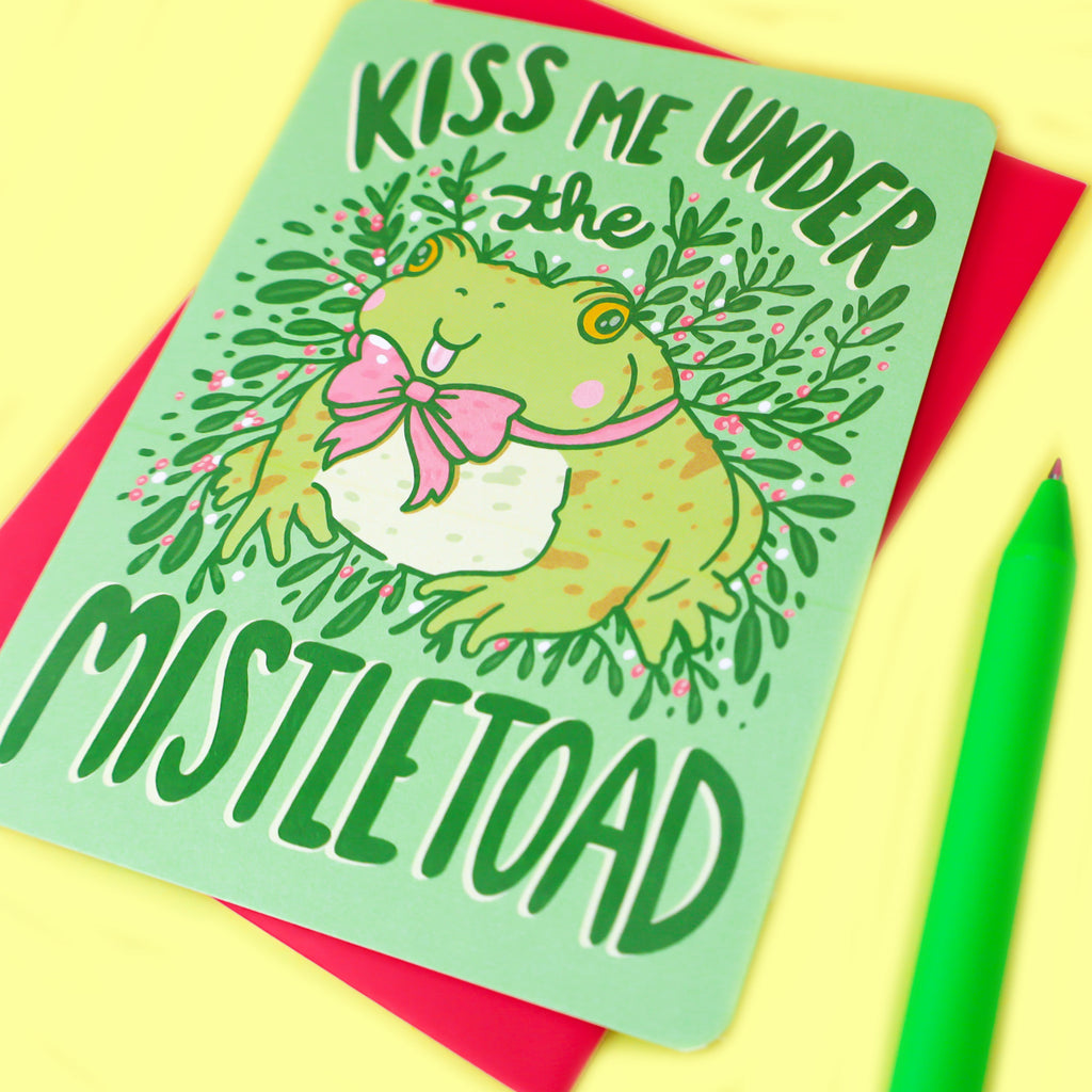 Kiss-Me-Under-The-Mistletoad-Funny-Toad-Christmas-Holiday-Card-Romantic-Love-Card-for-Holiday-Christmas-Card-Funny-Toad-Pun-Punny-Funny-Love-Card-by-Turtles-Soup