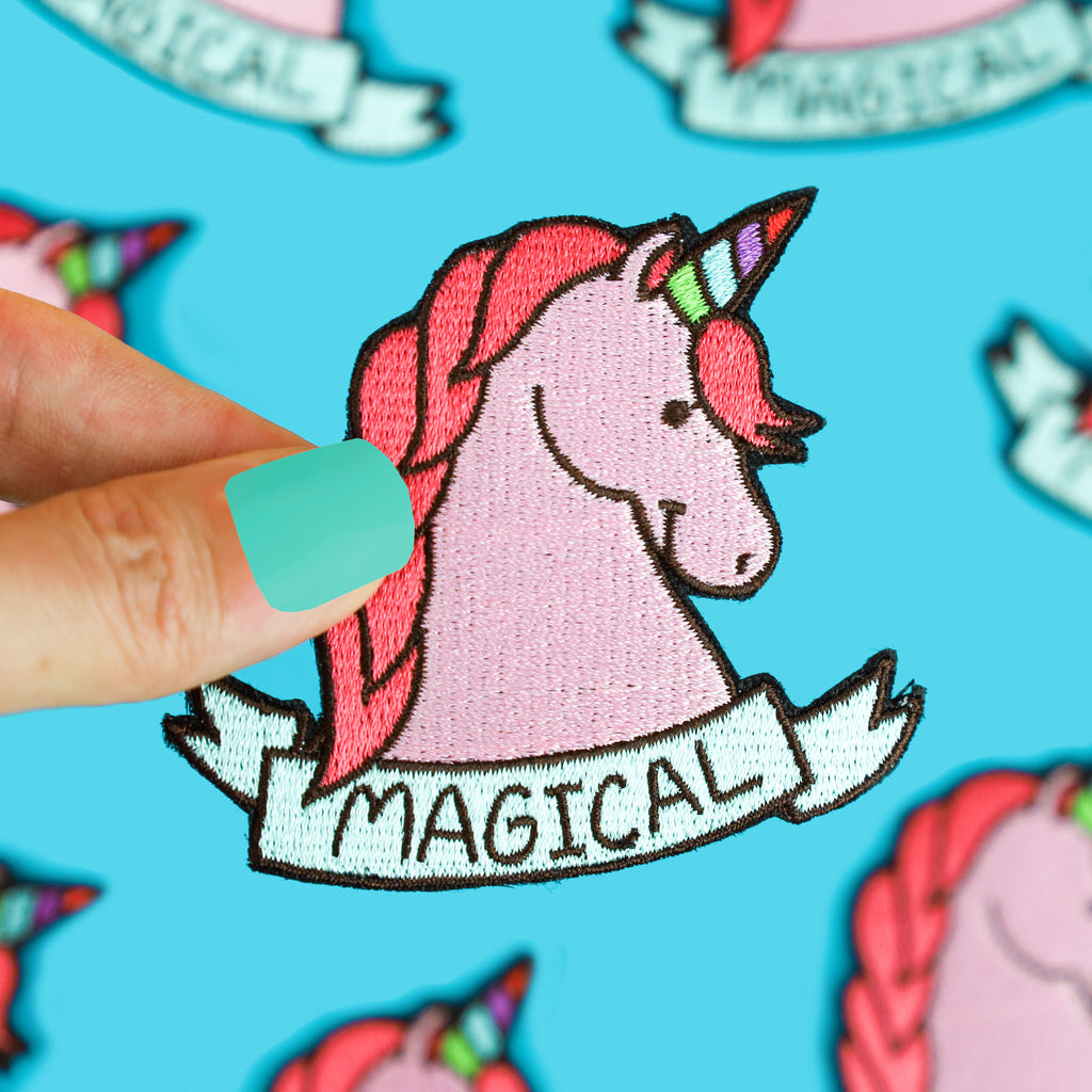 Magical-Unicorn-Magic-Pink-Pastel-Pretty-Girls-Backpack-Hat-Jacket-Patch-Iron-On-Embroidered-Cute-Turtles-Soup-Whimisical-Art