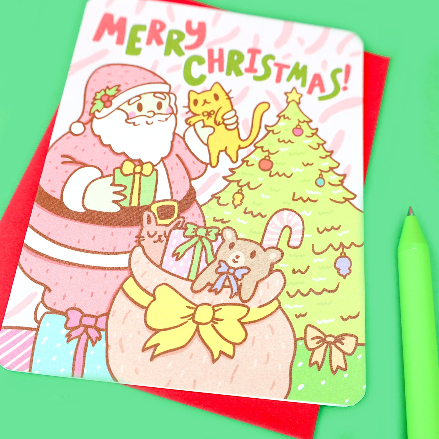 Merry-Christmas-Jolly-Santa-Presents-Holiday-Card-By-Turtles-Soup-Happy-Holidays-Santa-Claus-Saint-Nicholas-Kris-Kringle-Santa-Card-Cute-Gift.