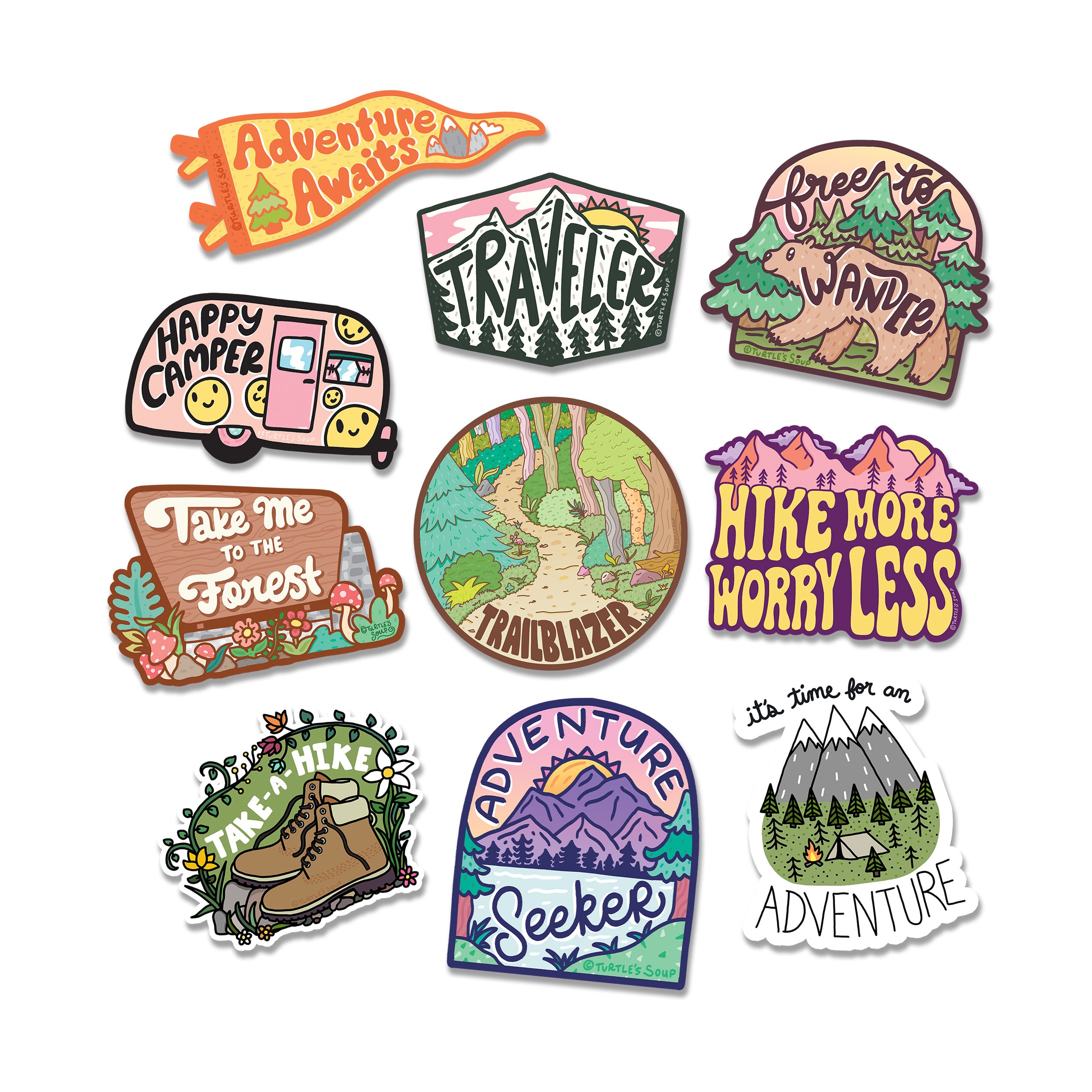 Outdoor Adventure Stickers Pack - 100 PC Waterproof Vinyl Decals For Camping, Hiking, Laptops