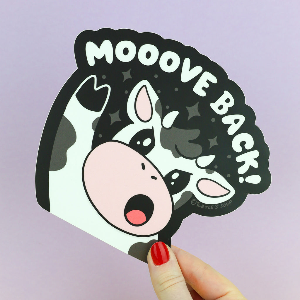 mooove back cow peek a boo sticker by turtles soup