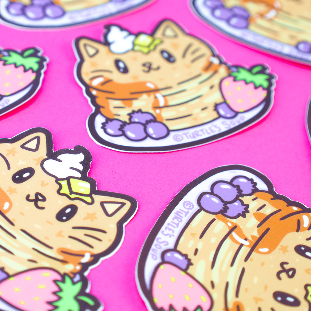 Pancake-Kitty-Cute-Sticker-For-Waterbottle-Breakfast-Animal-Adorable-Art