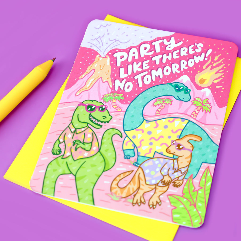 Party-Like-Theres-No-Tomorrow-Comet-Volcano-Natural-Disaster-Funny-Birthday-Card-Dinosaurs-Turtles-Soup-Bday-Grad-Gift-Celebration-Graduation