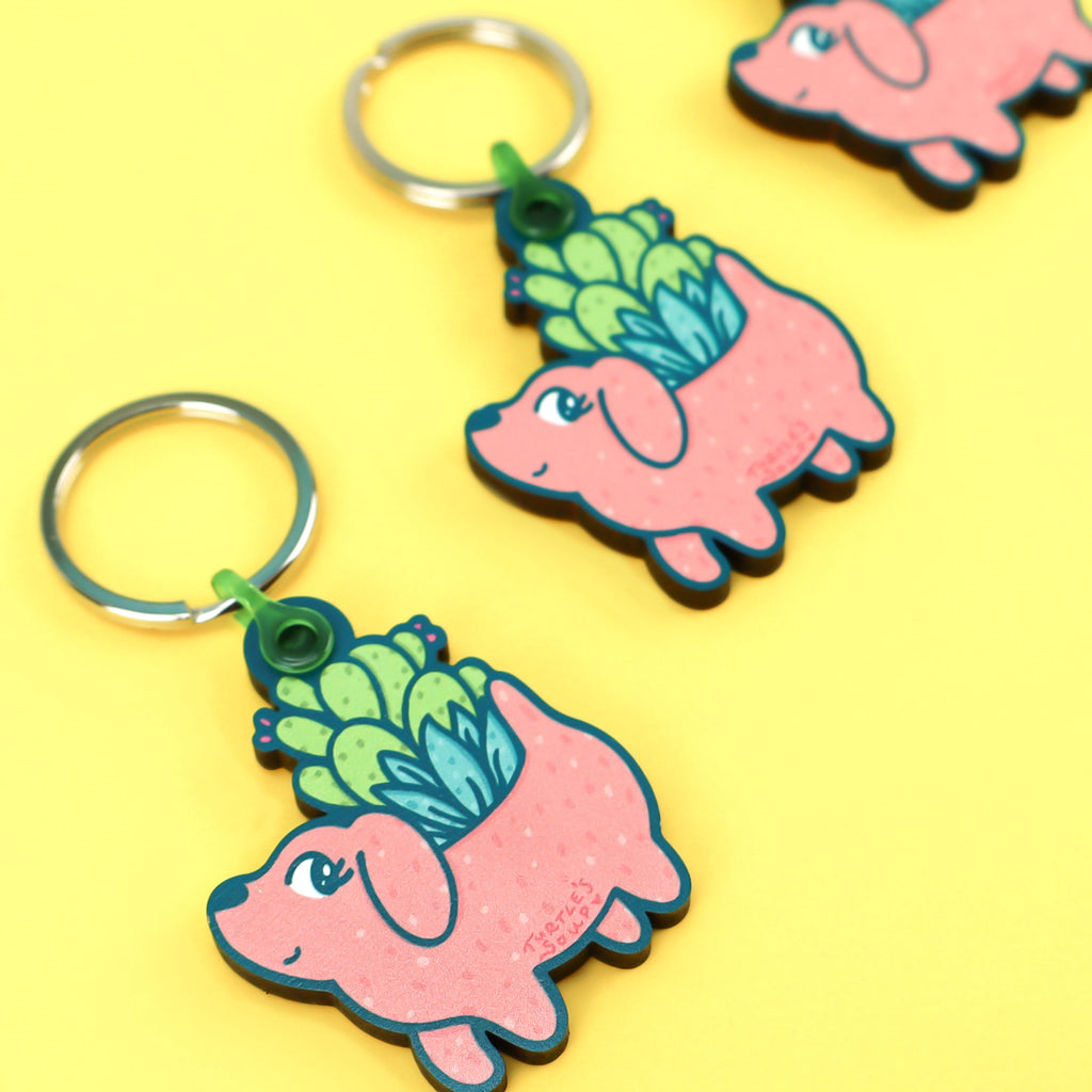 Planter-Puppy-Wooden-Keychain-by-Turtles-Soup-Cactus-Cacti-Plants