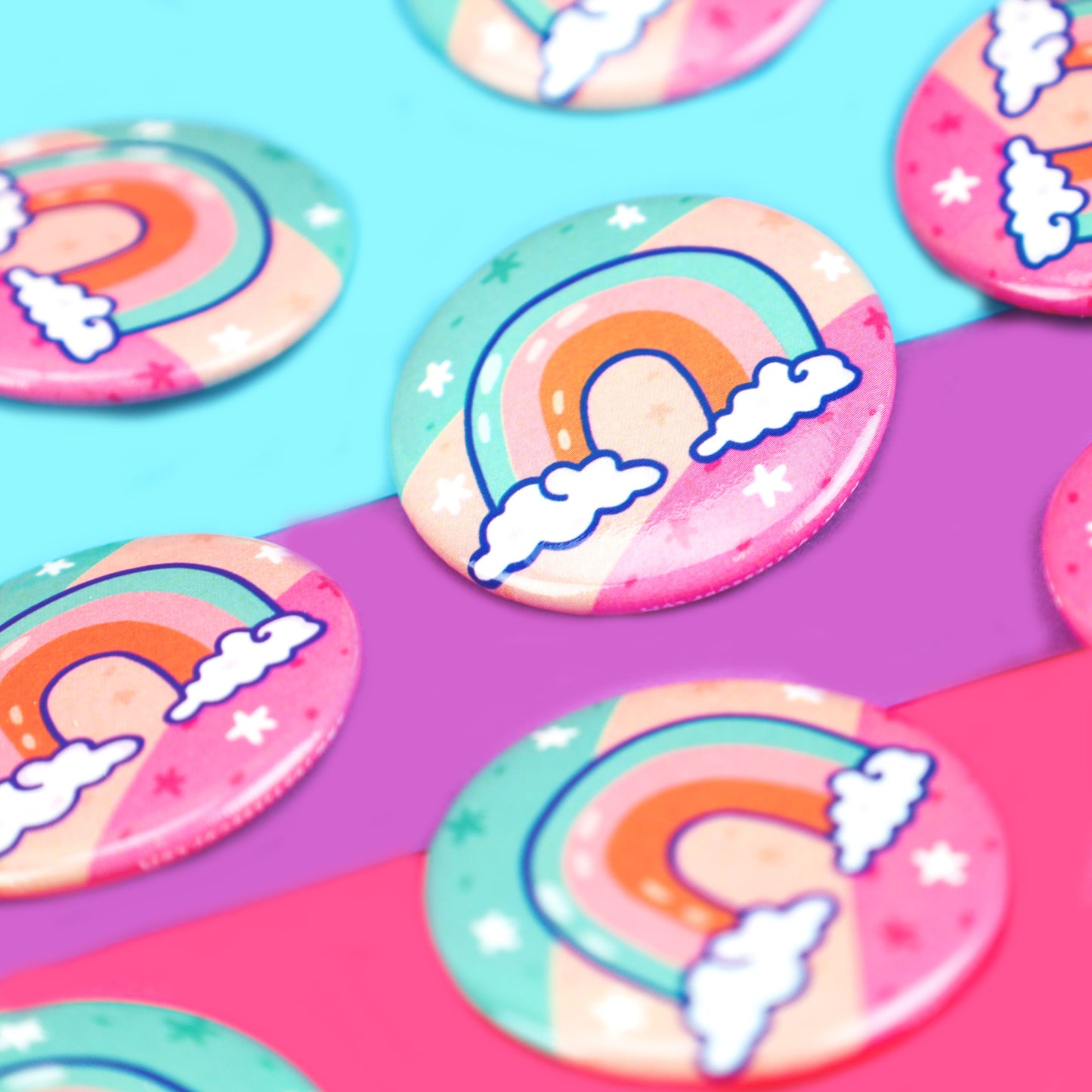 Whimsical Pastel Rainbow Pinback Button, Colorful Rainbow Pin, Pretty, Stars, Cute Pin for Backpack, School Laptop Bag, Hat, Jacket, Color