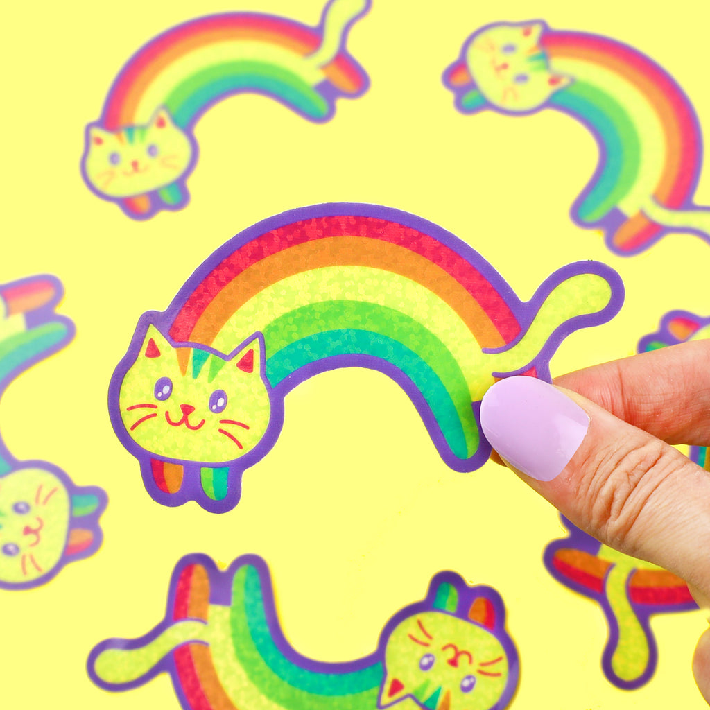 Rainbow-Kitty-Glitter-Sticker-Cute-Cat-Vinyl-Sticker-Pastel-Turtles-Soup