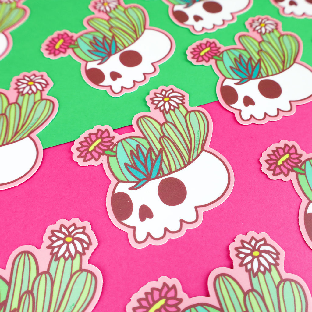 Skull-Planter-Plant-Cactus-Cacti-Succulent-Garden-Cute-Flower-Floral-Pastel-Goth-Pretty-Pink-Green-Turtles-Soup-Art-Vinyl-Sticker-Water-Bottle-Laptop-Waterproof-Adorable-Decal-for-Car