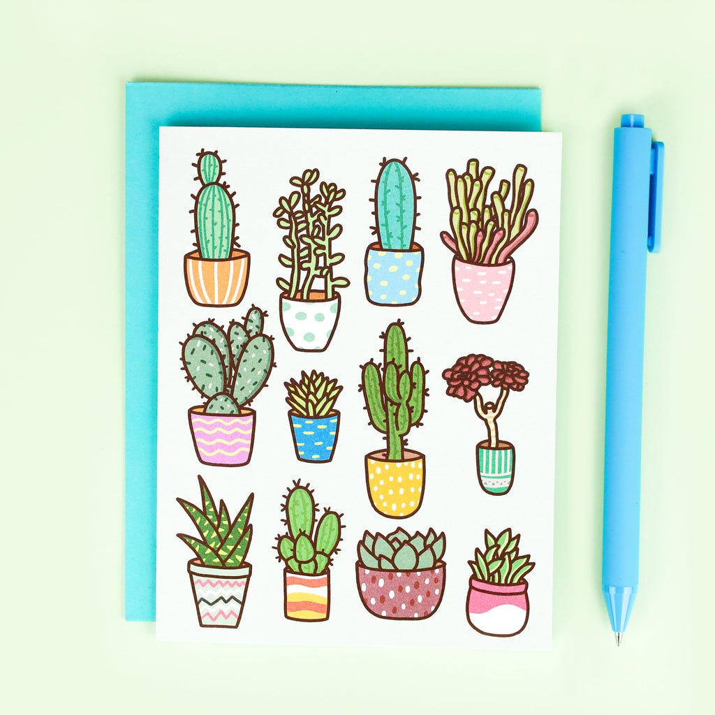 Succulent Card, Thinking of You Cacti Card, Cactus Note Card, Succulent Garden Illustration, Cacti and Pottery Greeting Card, Succulents