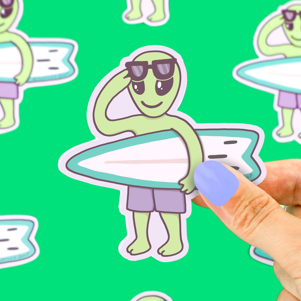 Surfing-Alien-Sticker-Weirdo-Cute-Extraterrestrial-Invader-Cute-Out-Of-This-Planet-Cool-Waterbottle-Decal-Waterproof-High-Quality-Turtles-Soup-Art