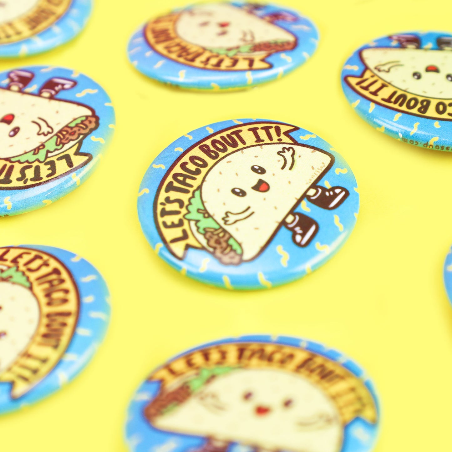 Funny Taco Pun, Taco 'Bout It Pin, Funny Taco Gift, Taco Lover, Pinback Button, Taco Tuesday, Illustrated Gift For Her or Him, Metal Pins