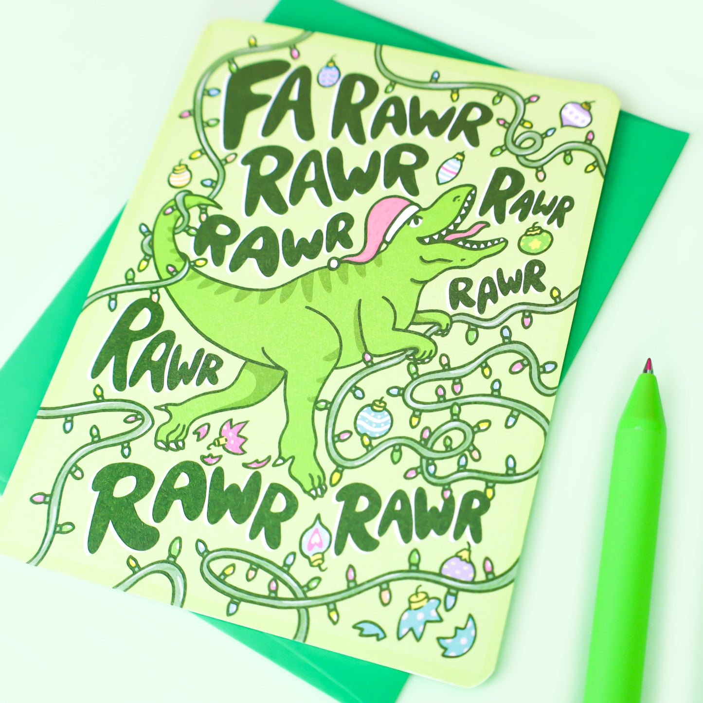 Fa Rawr Dinosaur Christmas Holiday Card