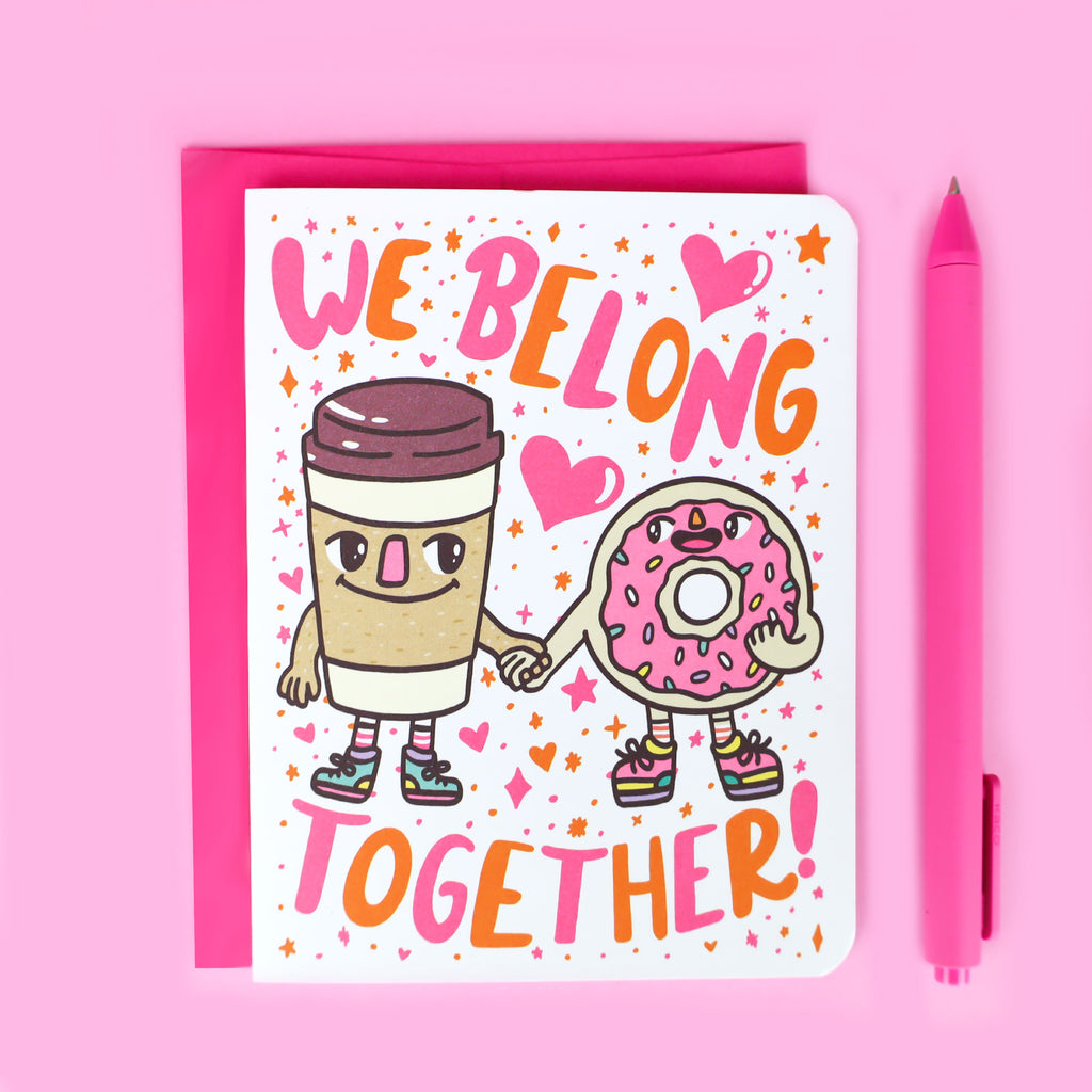 We-Belong-Together-Coffee-Donuts-Cute-Love-You-Anniversary-Card-For-Partner-Turtles-Soup-Pink-Orange