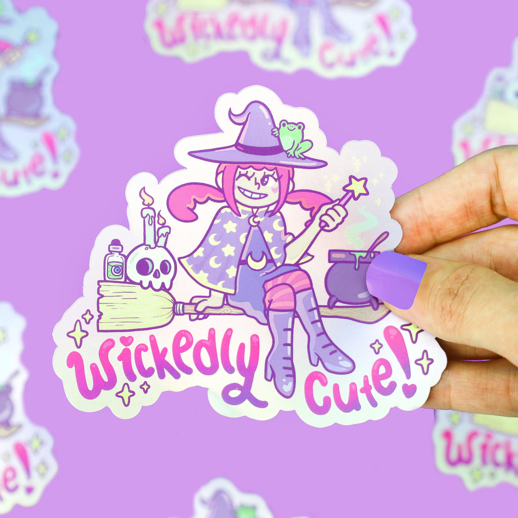Wickedly-Cute-Witch-Holographic-Halloween-Witchy-Girl-Vinyl-Sticker-Broomstick-Cute-Art.