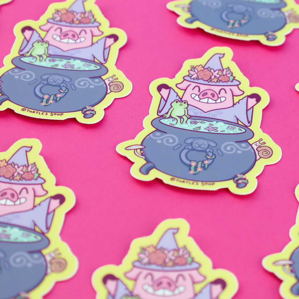 Wizard-Piggy-Cute-Enchanted-Witch-Pig-Buddy-By-Turtles-Soup-Fun-Sticker-Art-Decal-For-Waterbottle-Waterproof