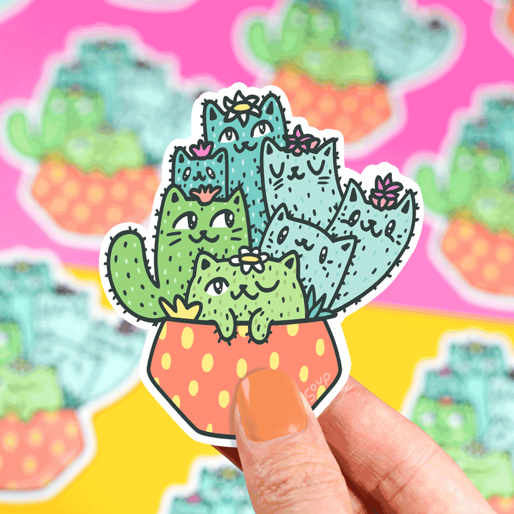 Cactus Sticker, Cat Decal, Potted Plant Sticker, Plant Mom, Prickly Pear, Modern Decal, Cat Mom, Tumbler Sticker, Gardening, Succulent, Cute