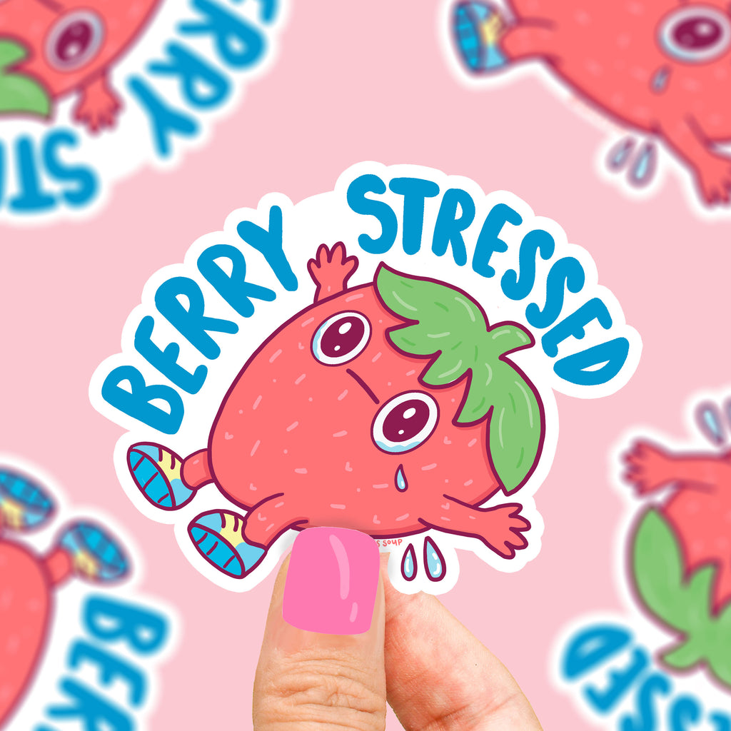 berry stressed strawberry funny vinyl sticker