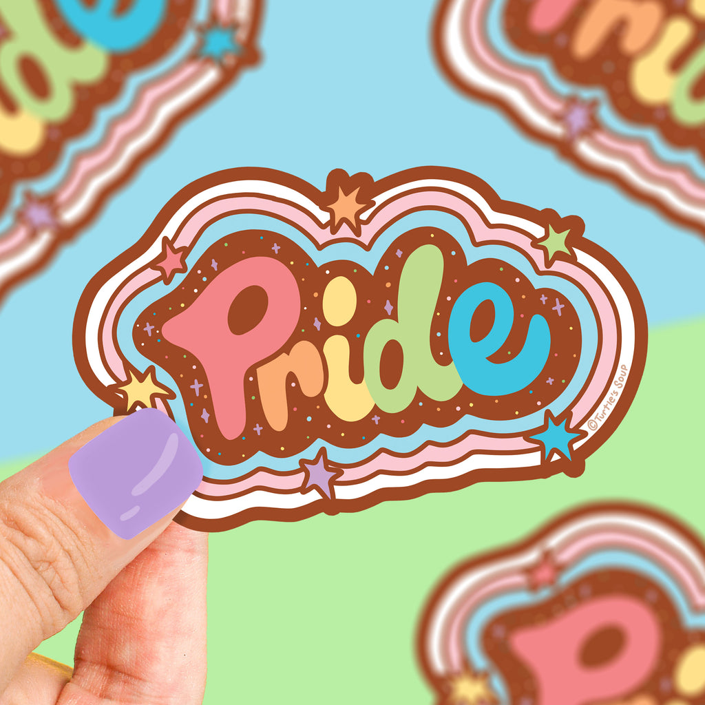 hand lettering of pride for lgbtq pride month. rainbow decal for water bottle