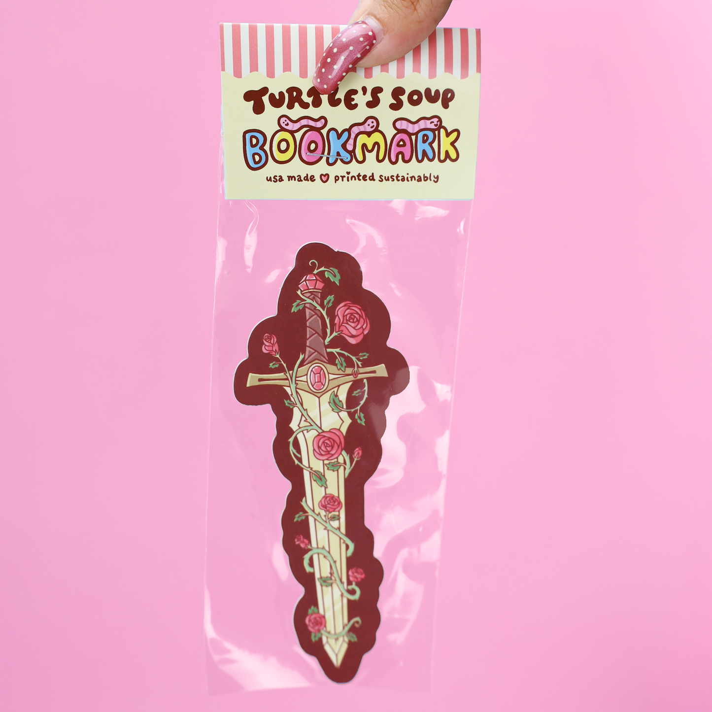 Fantasy Sword and Roses Die Cut Bookmark