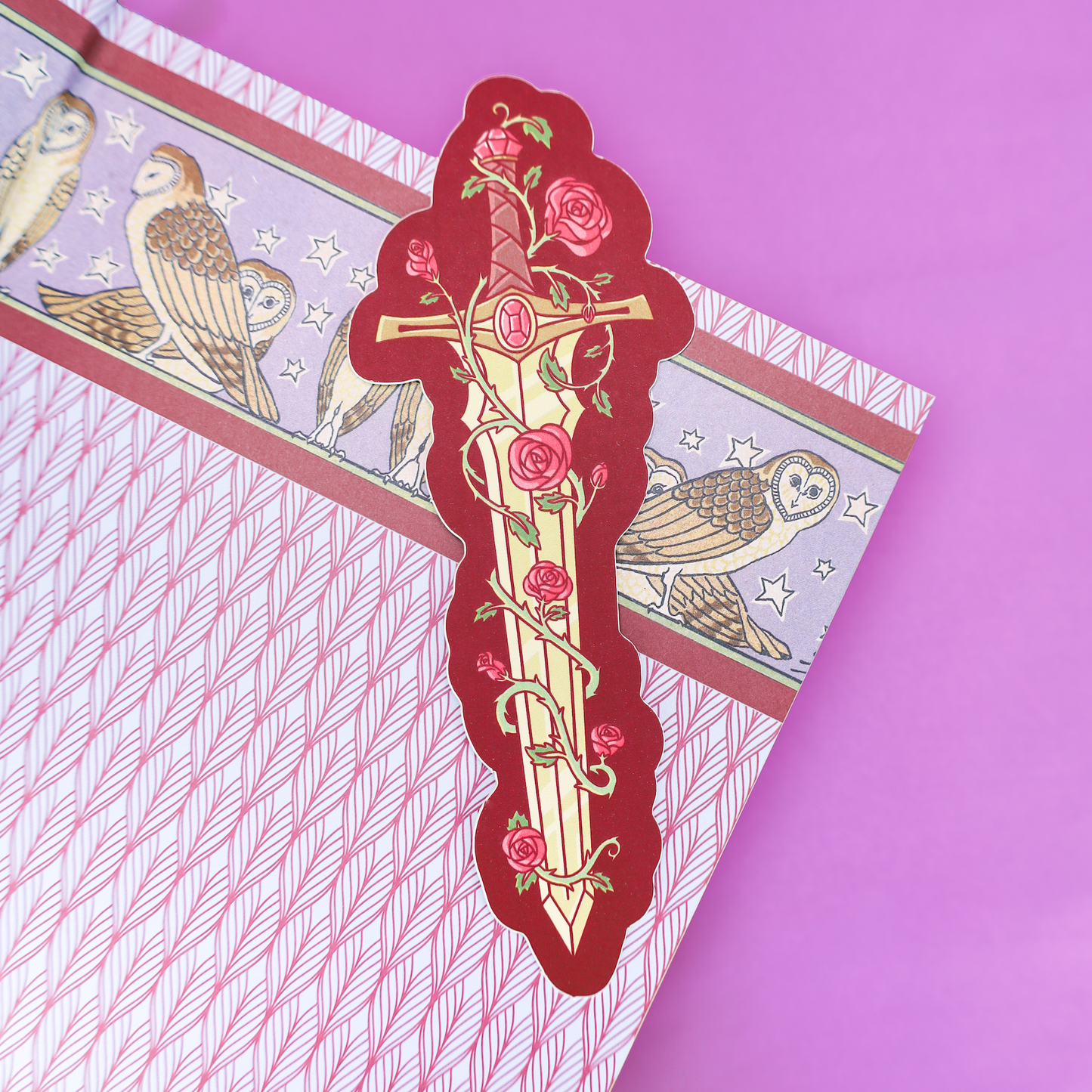 Fantasy Sword and Roses Die Cut Bookmark