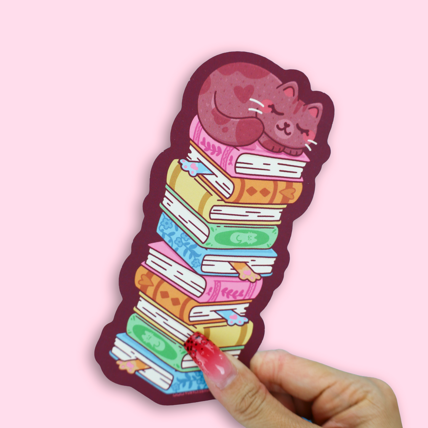 Cozy Sleeping Book Stack Cat Bookmark